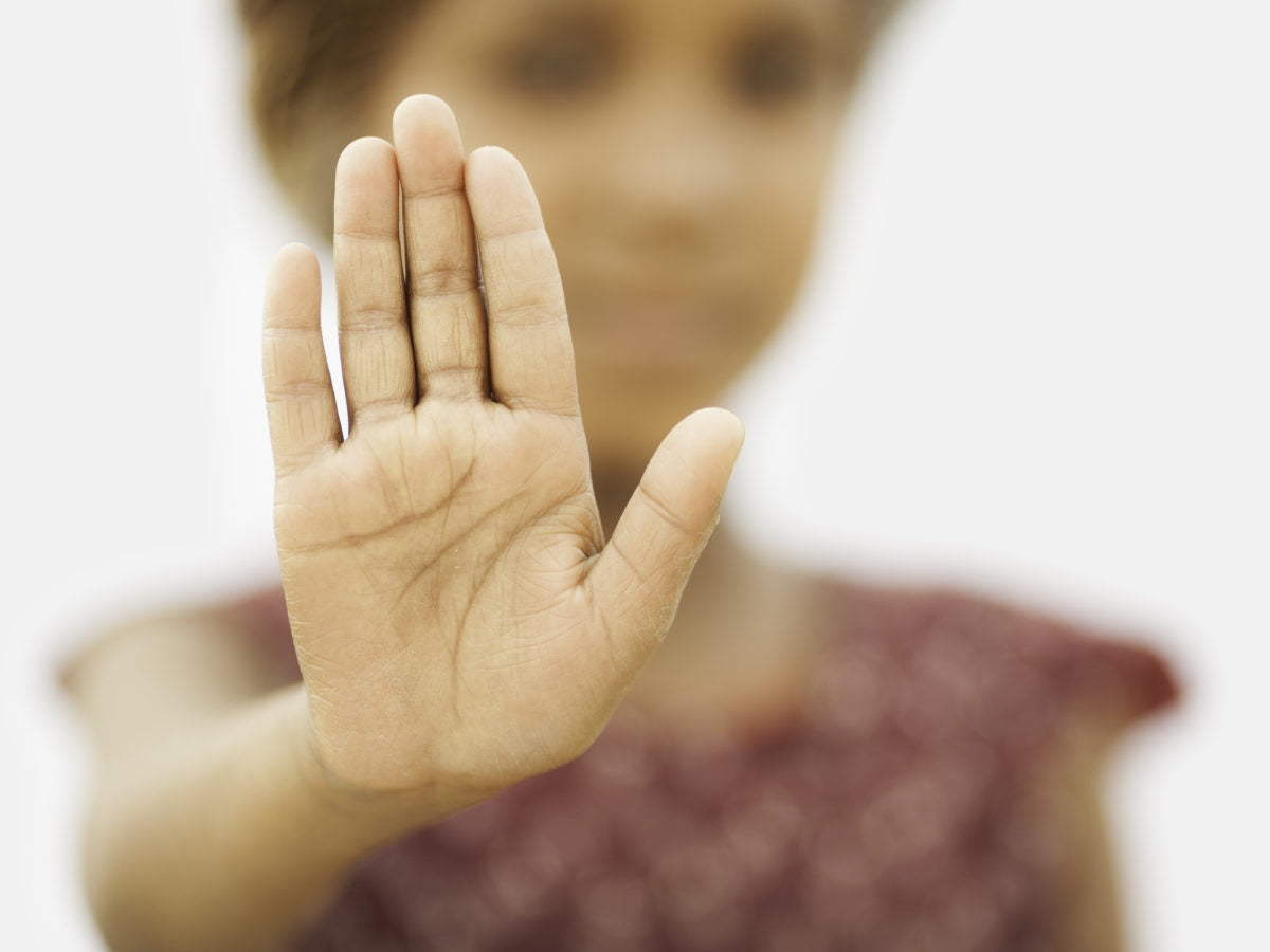 Girl is showing her palm 