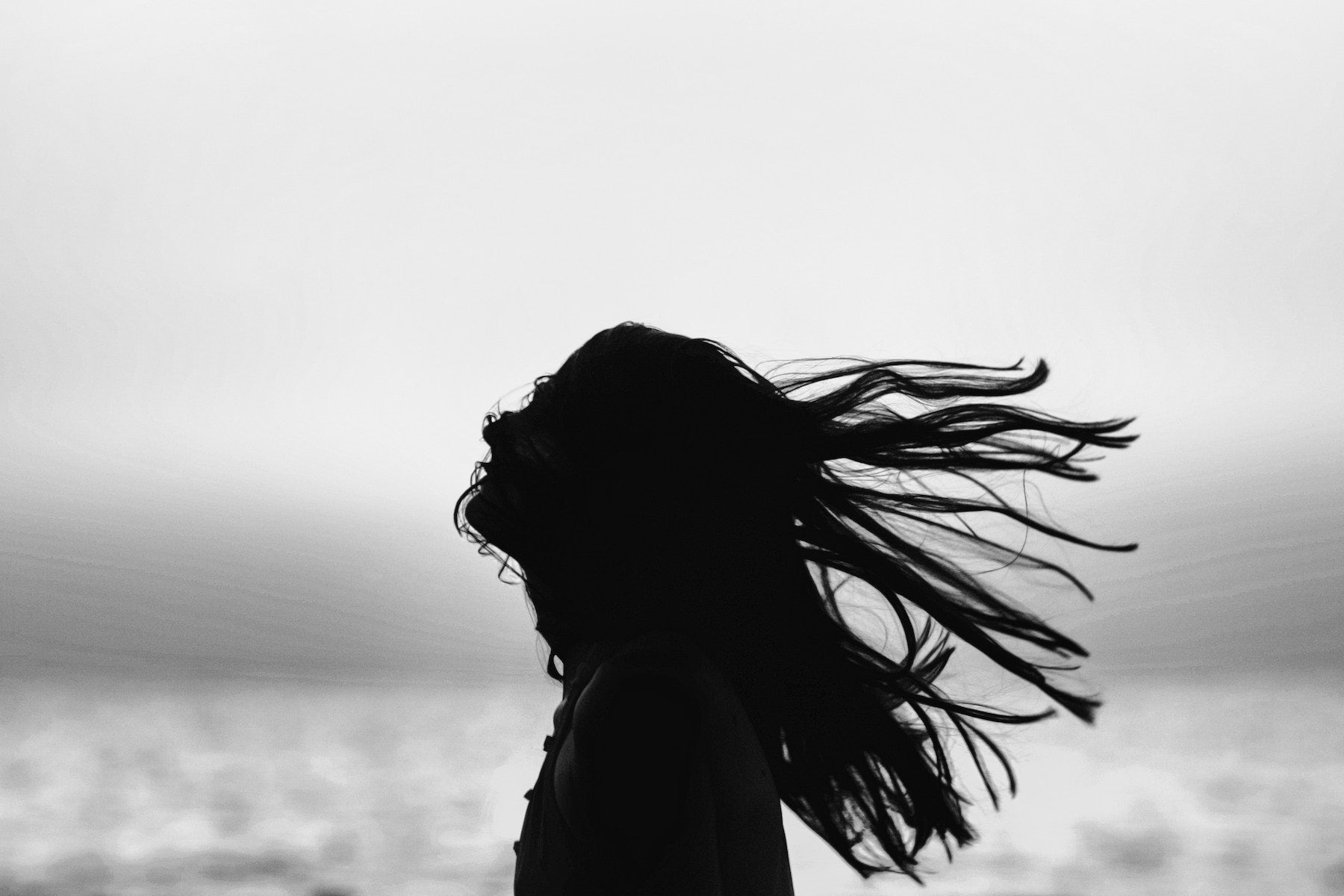 young lady with flowing hair