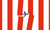 an airplane flying with rea and white stripes background