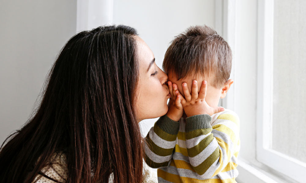 brunette woman with her child